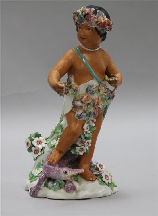 A Derby porcelain figure of America from the Four Quarters of the Globe series, (losses and a.f.)